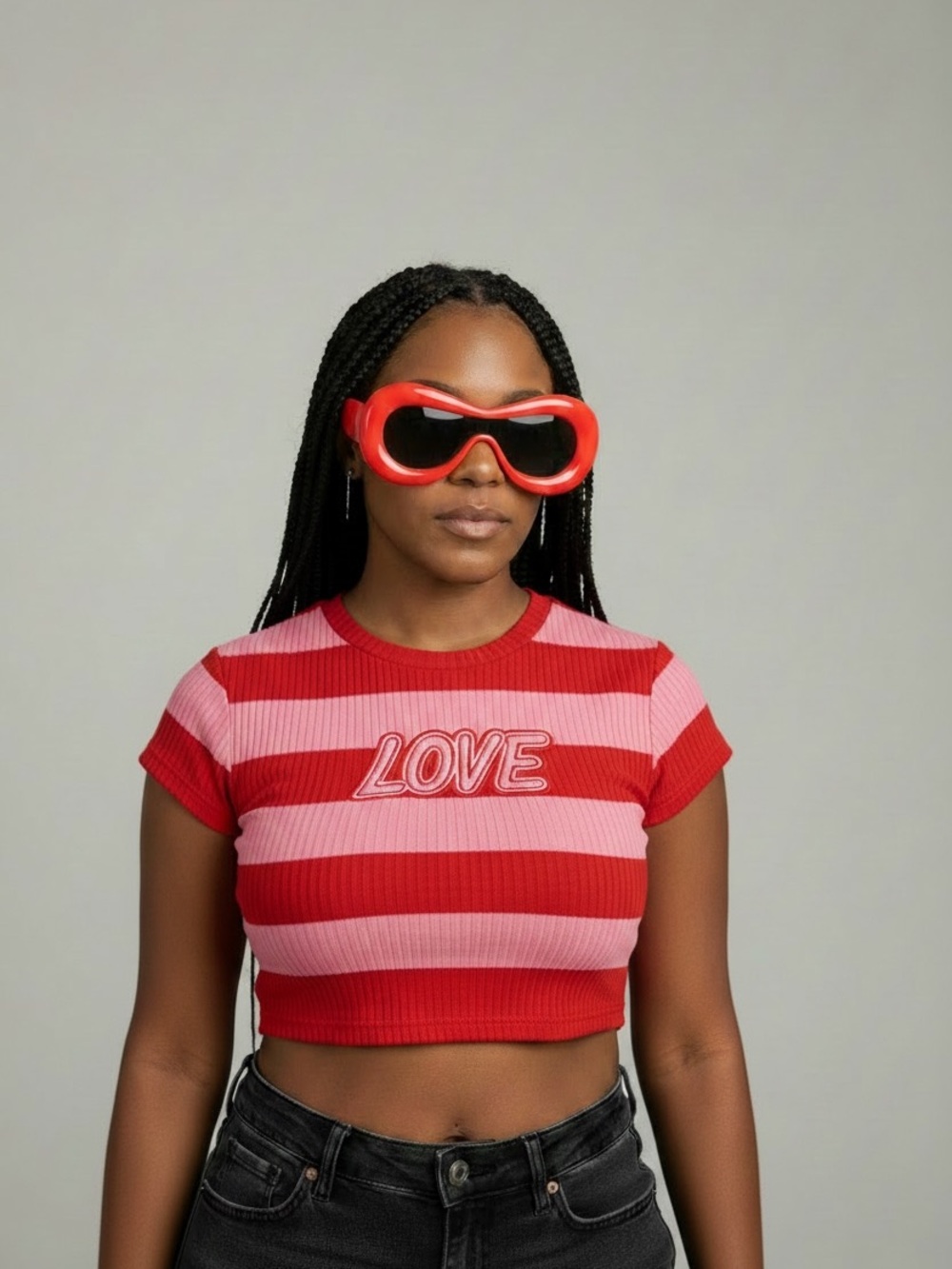 Y2K Inflated Bubble Frame Wraparound Sunglasses Red Loewe Inspired Festival NWT
